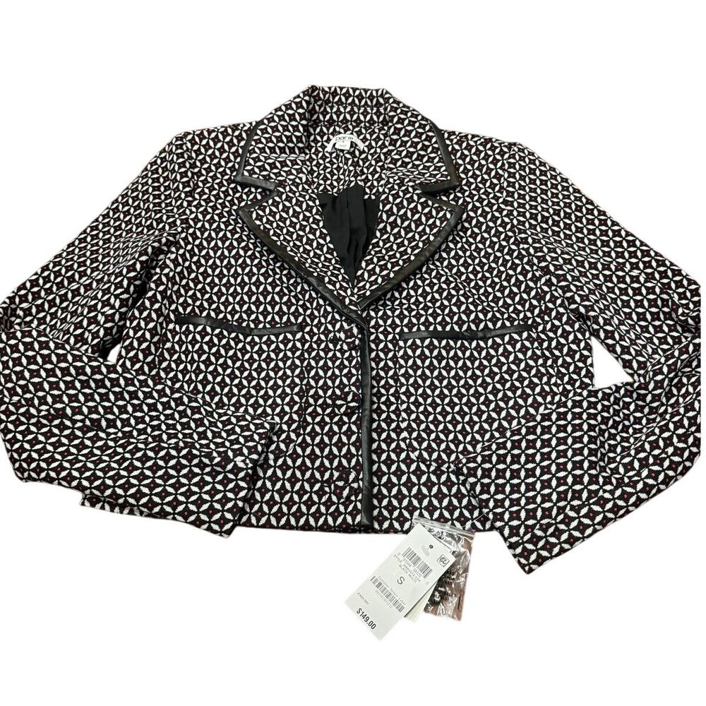Bar III Womens Small NWT Black White Geometric Bell Sleeve Crop Blazer Jacket